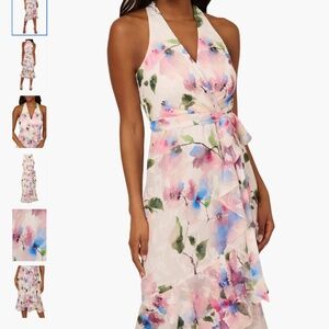 Adrianna Papell Floral Tie Belt High-Low Dress